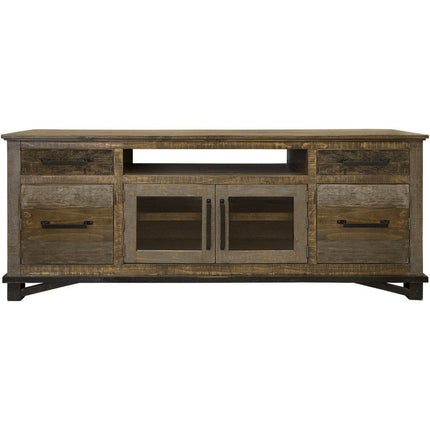 76" Brown Solid Wood Cabinet Enclosed Storage Distressed TV Stand HomeRoots