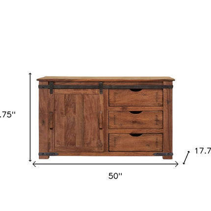 50" Brown Solid Wood Enclosed Storage Distressed TV Stand HomeRoots