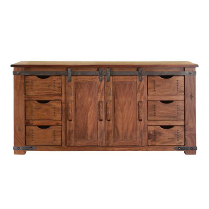 60" Brown Solid Wood Enclosed Storage Distressed TV Stand HomeRoots