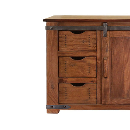 60" Brown Solid Wood Enclosed Storage Distressed TV Stand HomeRoots