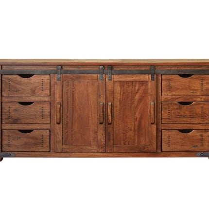 70" Brown Solid Wood Enclosed Storage Distressed TV Stand HomeRoots