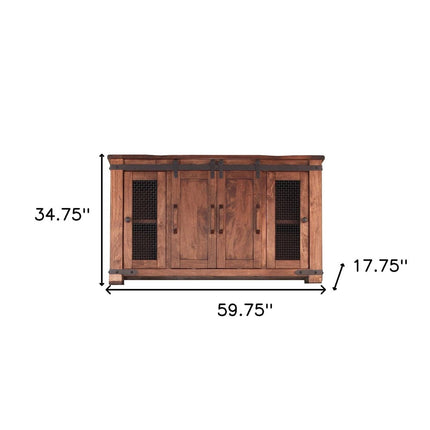 60" Brown Solid Wood Cabinet Enclosed Storage Distressed TV Stand HomeRoots