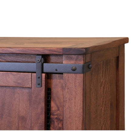 70" Brown Solid Wood Cabinet Enclosed Storage Distressed TV Stand