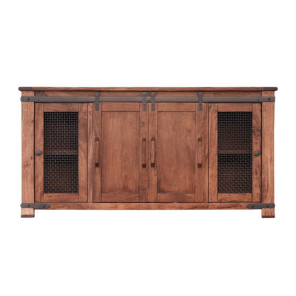 70" Brown Solid Wood Cabinet Enclosed Storage Distressed TV Stand