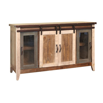 60" Brown Solid Wood Cabinet Enclosed Storage Distressed TV Stand HomeRoots