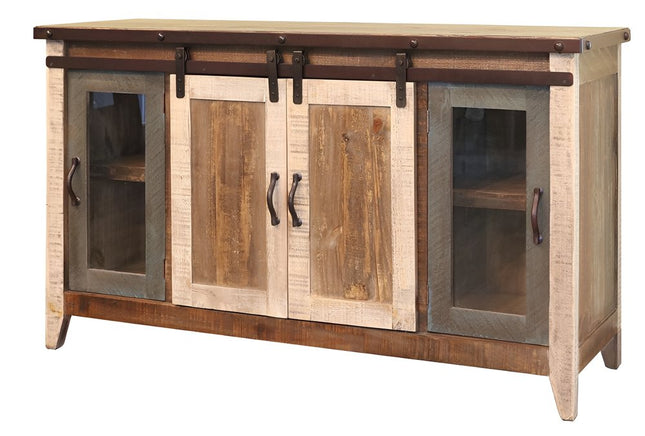 60" Brown Solid Wood Cabinet Enclosed Storage Distressed TV Stand HomeRoots