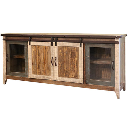 79" Brown Solid Wood Cabinet Enclosed Storage Distressed TV Stand HomeRoots