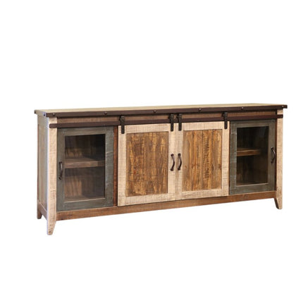 79" Brown Solid Wood Cabinet Enclosed Storage Distressed TV Stand HomeRoots