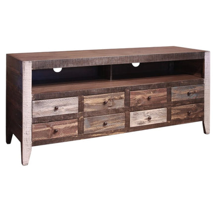 61" Brown Solid Wood Cabinet Enclosed Storage Distressed TV Stand HomeRoots