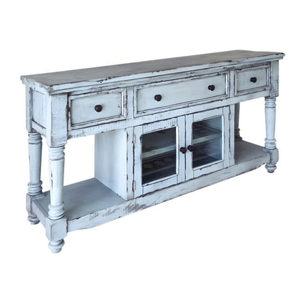 70" Blue Solid Wood Open shelving Distressed TV Stand HomeRoots