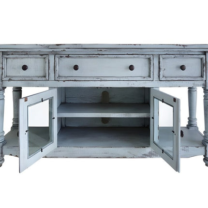 70" Blue Solid Wood Open shelving Distressed TV Stand HomeRoots
