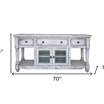 70" White Solid Wood Open shelving Distressed TV Stand HomeRoots