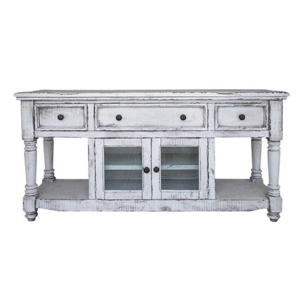 70" White Solid Wood Open shelving Distressed TV Stand HomeRoots