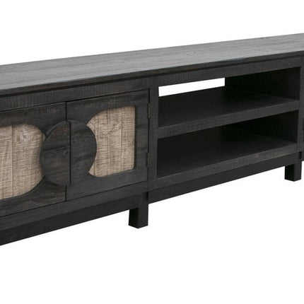 93" Black Solid Wood Cabinet Enclosed Storage Distressed TV Stand HomeRoots