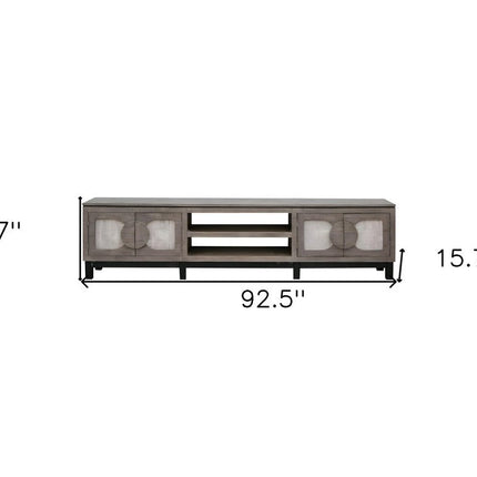 93" Gray Solid Wood Cabinet Enclosed Storage Distressed TV Stand HomeRoots
