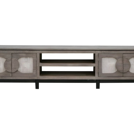 93" Gray Solid Wood Cabinet Enclosed Storage Distressed TV Stand HomeRoots