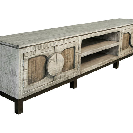 93" White Solid Wood Cabinet Enclosed Storage Distressed TV Stand HomeRoots