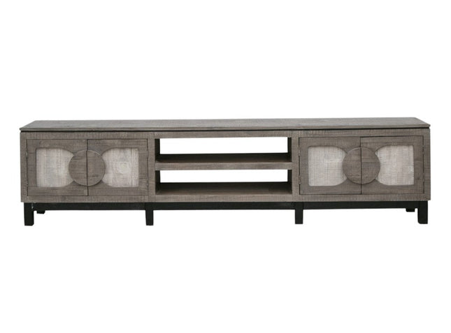 93" White Solid Wood Cabinet Enclosed Storage Distressed TV Stand HomeRoots