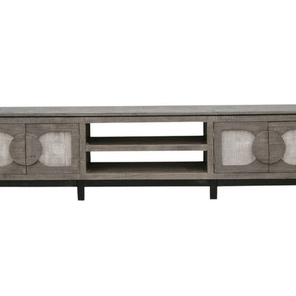 93" White Solid Wood Cabinet Enclosed Storage Distressed TV Stand HomeRoots