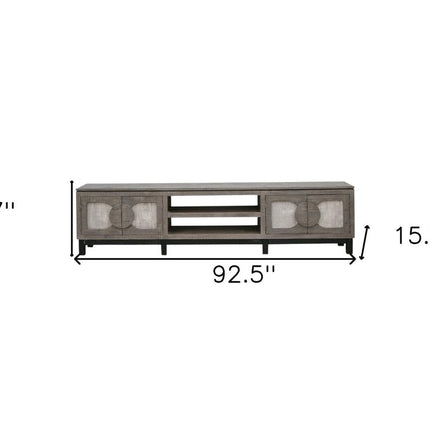 93" White Solid Wood Cabinet Enclosed Storage Distressed TV Stand HomeRoots
