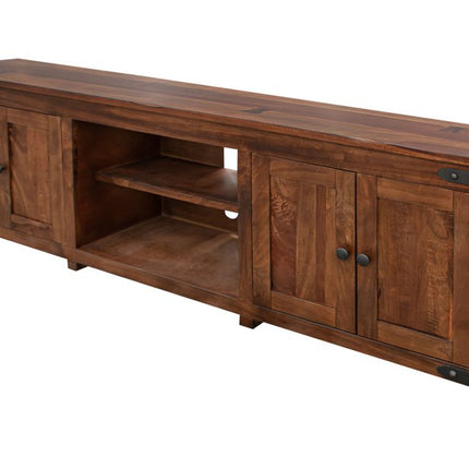 93" Brown Solid Wood Cabinet Enclosed Storage Distressed TV Stand HomeRoots