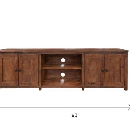 93" Brown Solid Wood Cabinet Enclosed Storage Distressed TV Stand HomeRoots