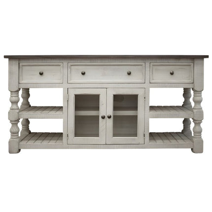 60" Ivory Solid Wood Open shelving Distressed TV Stand HomeRoots