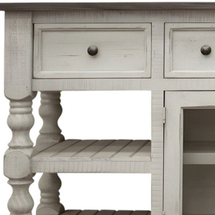 70" Ivory Solid Wood Open shelving Distressed TV Stand HomeRoots
