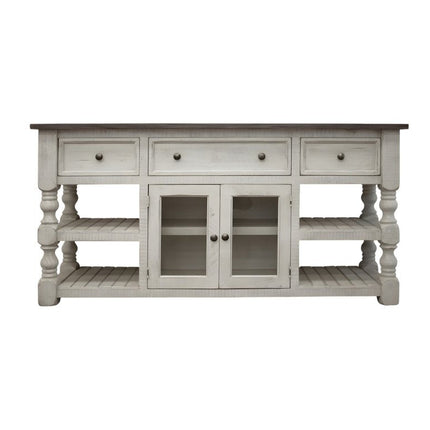 70" Ivory Solid Wood Open shelving Distressed TV Stand HomeRoots
