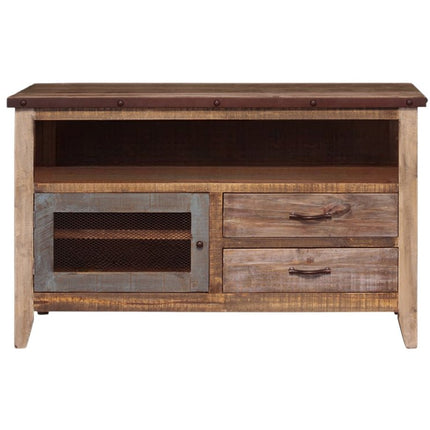 53" Brown Solid Wood Cabinet Enclosed Storage Distressed TV Stand HomeRoots