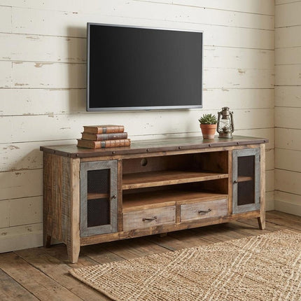 76" Brown Solid Wood Cabinet Enclosed Storage Distressed TV Stand HomeRoots