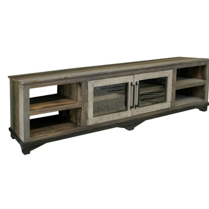93" Brown Solid Wood Cabinet Enclosed Storage Distressed TV Stand HomeRoots