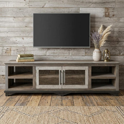 93" Brown Solid Wood Cabinet Enclosed Storage Distressed TV Stand HomeRoots