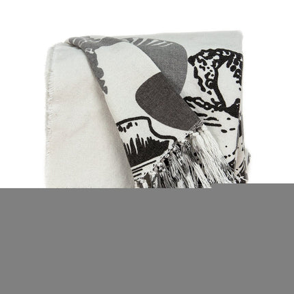 52" X 67" Ivory and Gray Woven Cotton Coastal Seashell Throw Blanket with Fringe HomeRoots