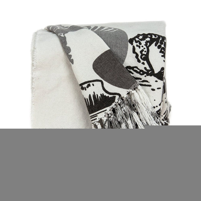 52" X 67" Ivory and Gray Woven Cotton Coastal Seashell Throw Blanket with Fringe HomeRoots
