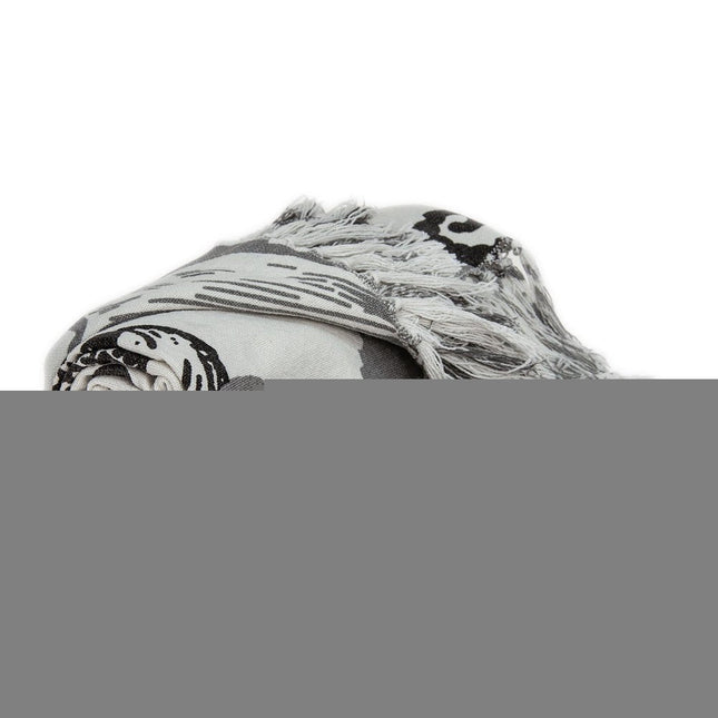 52" X 67" Ivory and Gray Woven Cotton Coastal Seashell Throw Blanket with Fringe HomeRoots