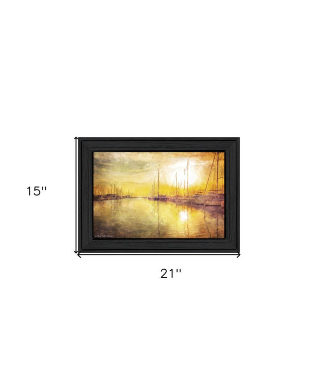 Yellow Sunset Boats In Marina Black Framed Print Wall Art HomeRoots