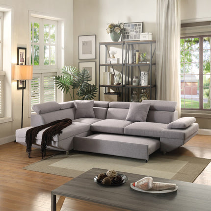 ACME 52990 Jemima Sectional Sofa with Sleeper, Gray Fabric (1Set/2Ctn)