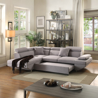 ACME 52990 Jemima Sectional Sofa with Sleeper, Gray Fabric (1Set/2Ctn) ACME Furniture