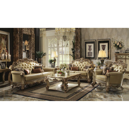 ACME 53000 Vendome Sofa with 4 Pillows, Bone PU & Gold Patina