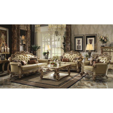 ACME 53000 Vendome Sofa with 4 Pillows, Bone PU & Gold Patina ACME Furniture