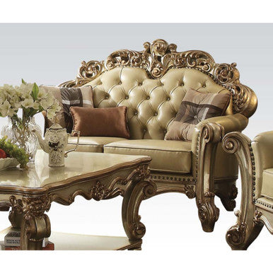 ACME 53001 Vendome Loveseat with 3 Pillows, Bone PU & Gold Patina ACME Furniture