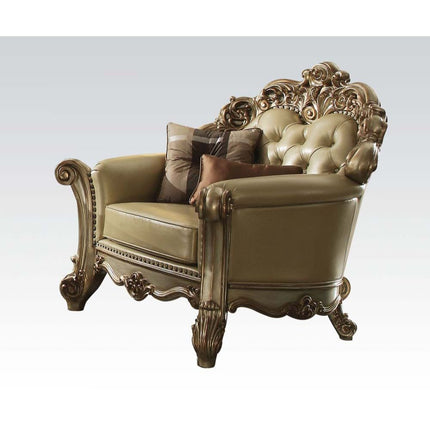 ACME 53002 Vendome Chair with 2 Pillows, Bone PU & Gold Patina