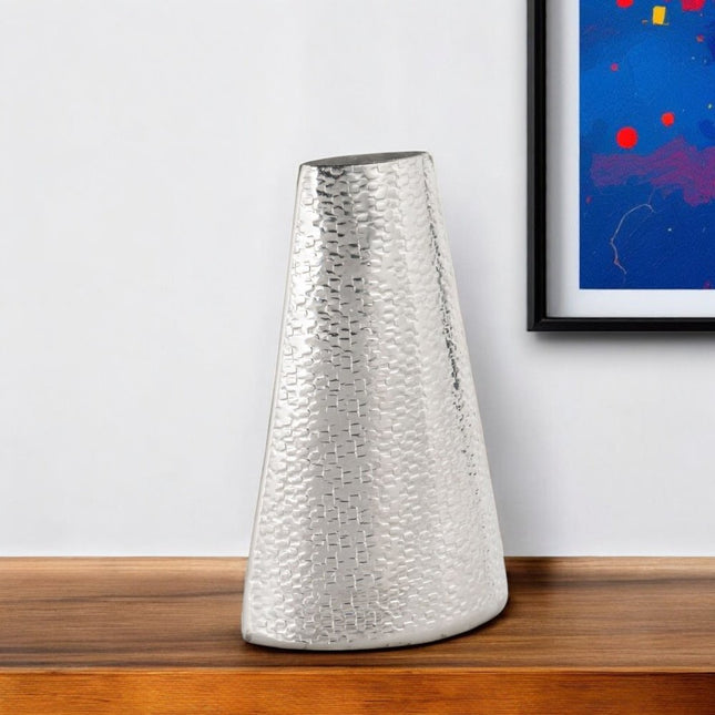 10" Silver Hammered Cone Aluminum Table Vase HomeRoots