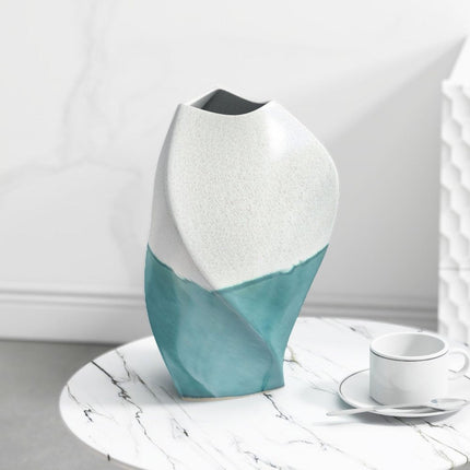 12" Green and Ivory Ombre Wavy Ceramic Table Vase HomeRoots