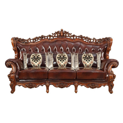 ACME 53065 Eustoma Sofa with 3 Pillows, Cherry Top Grain Leather Match & Walnut (1Set/2Ctn)