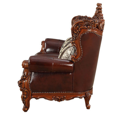 ACME 53065 Eustoma Sofa with 3 Pillows, Cherry Top Grain Leather Match & Walnut (1Set/2Ctn)