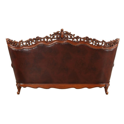 ACME 53065 Eustoma Sofa with 3 Pillows, Cherry Top Grain Leather Match & Walnut (1Set/2Ctn)