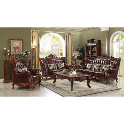 ACME 53065 Eustoma Sofa with 3 Pillows, Cherry Top Grain Leather Match & Walnut (1Set/2Ctn)