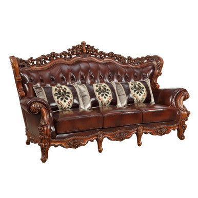 ACME 53065 Eustoma Sofa with 3 Pillows, Cherry Top Grain Leather Match & Walnut (1Set/2Ctn) ACME Furniture